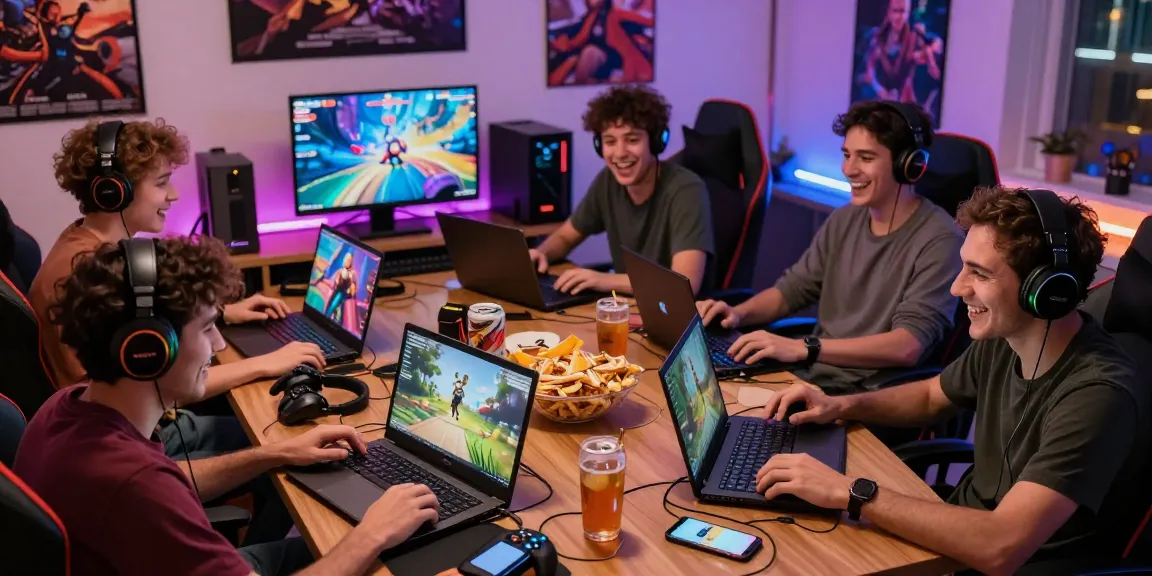 Engaged gamers playing on CIKA4D with vibrant graphics and accessories in a lively atmosphere.