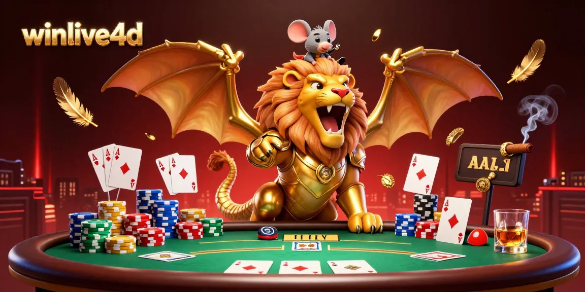 Winlive4d players enjoying a thrilling poker game featuring a chimera creature with golden armor