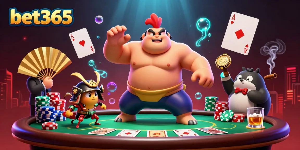Engage with bet365 in a dynamic poker showdown featuring vibrant casino elements.