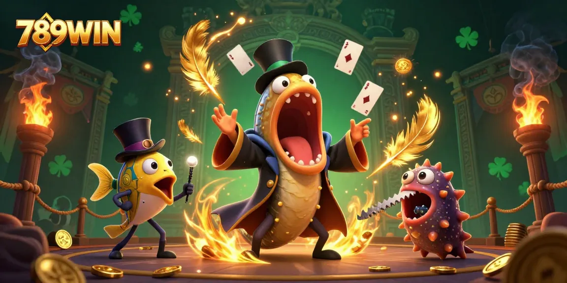 Engage with 789WIN's thrilling casino illustration showcasing unique underwater characters celebrating gaming adventures.