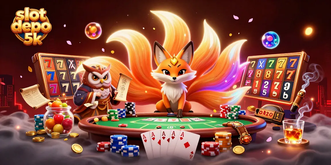 Experience the thrill of slot depo 5k with a colorful nine-tailed fox spirit and vibrant gaming elements.