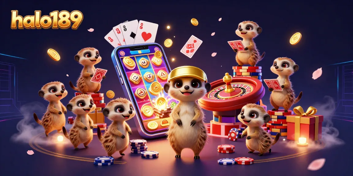 Experience thrilling casino action at halo189 with cartoon meerkats managing games and jackpots.