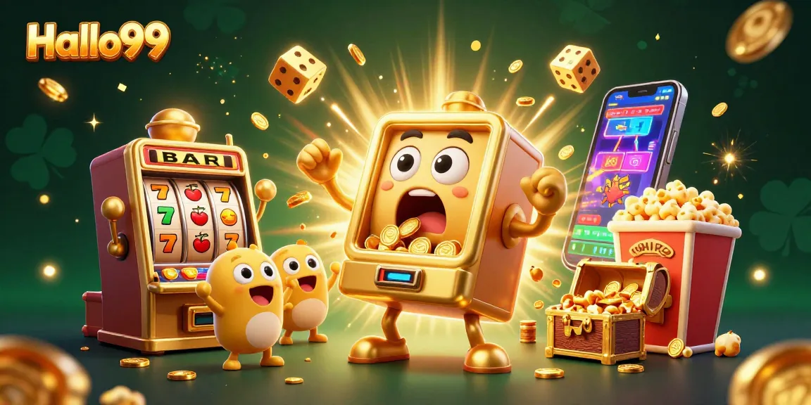 Spin to win with Halo99's vibrant casino scene filled with golden jackpots and cheerful machines!