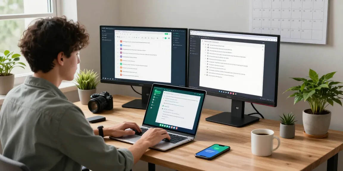 Professional using WhatsApp電腦版 on a laptop in a modern home office
