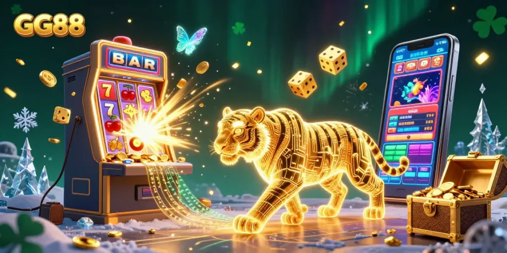 Engage with the GG88 immersive digital casino experience featuring vivid 3D golden tiger and jackpot excitement.