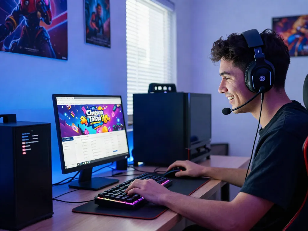Aktivitas pemain di ruang game yang menampilkan situs Cirebon Toto dengan grafis berwarna-warni.
