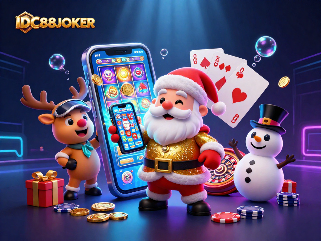Play exciting slots at IDC88JOKER, featuring a festive Santa with gameplay elements galore!