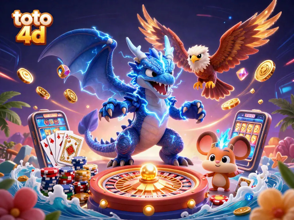 Mencoba keberuntungan Anda dengan togel toto 4D dan simbol keberuntungan lainnya dalam ilustrasi berwarna-warni.