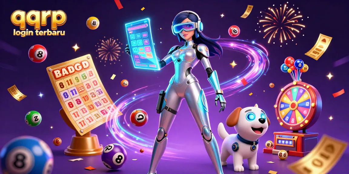 Experience the excitement of QQRP login terbaru with vibrant lottery balls and a playful robot dog.