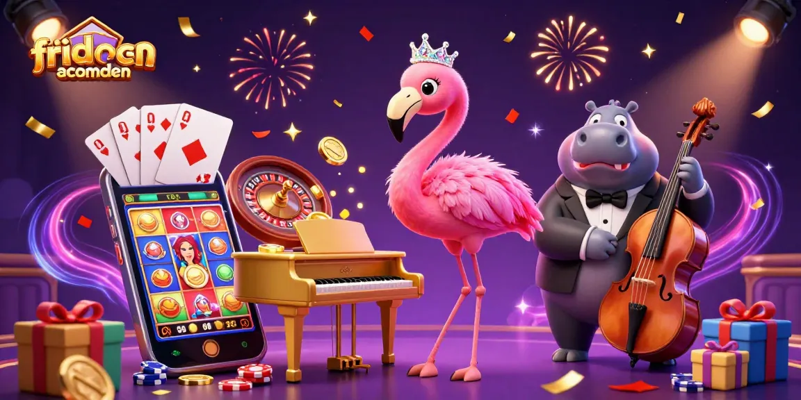 Experience fridacamden's thrilling casino vibe with our colorful and dynamic gaming illustration, showcasing fun elements.