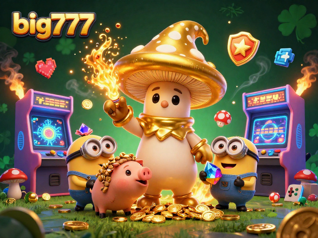 Experience big777 casino magic with a golden wizard and treasure-seeking characters.