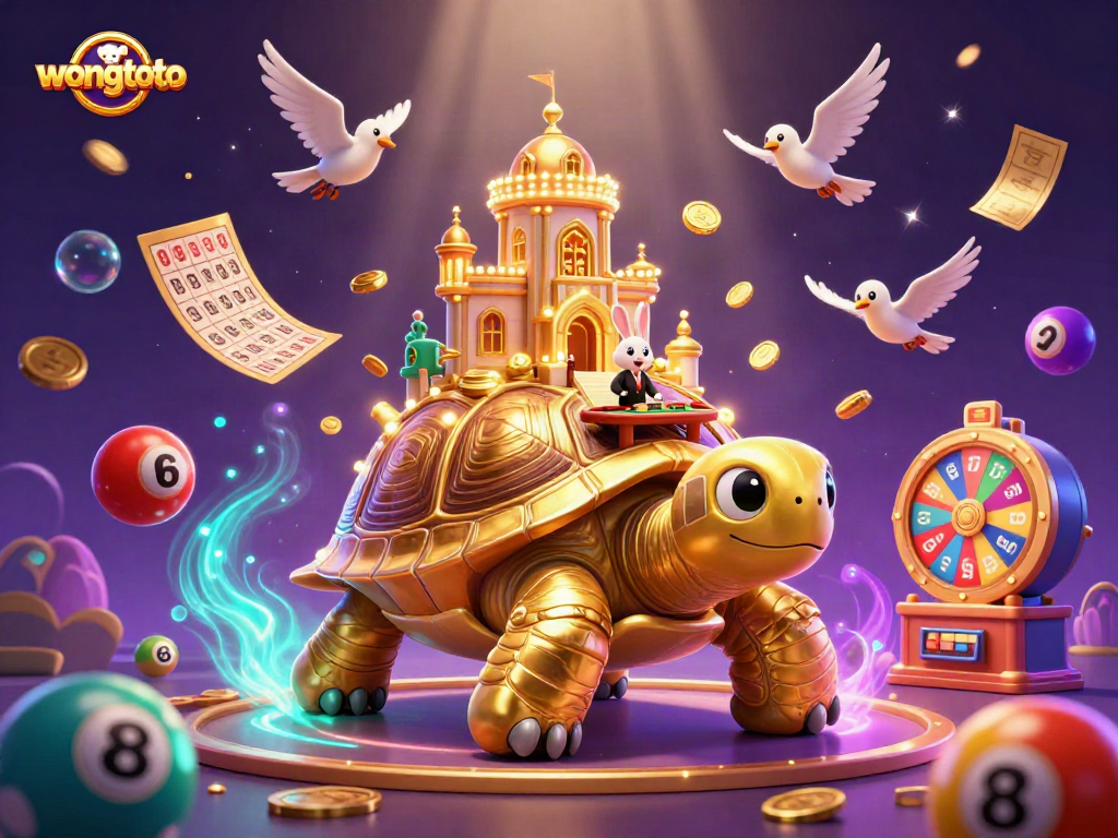 Experience the thrilling world of wongtoto with a vibrant 3D casino scene featuring golden tortoises and playful elements.
