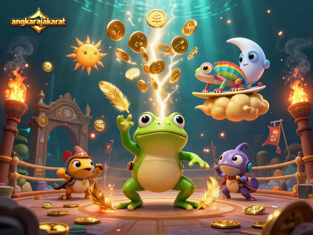 Experience the thrill of angkarajaakurat with golden coins and festive spirits in a vivid casino adventure.