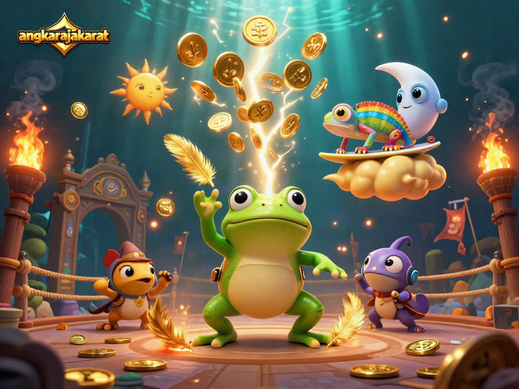 Experience the thrill of angkarajaakurat with golden coins and festive spirits in a vivid casino adventure.