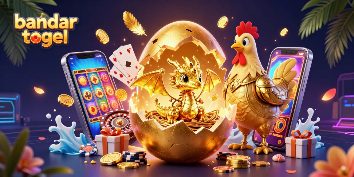 Menangkan bandar togel dengan ilustrasi kucing emas menjaga telur raksasa yang pecah dan chip poker menyebar.