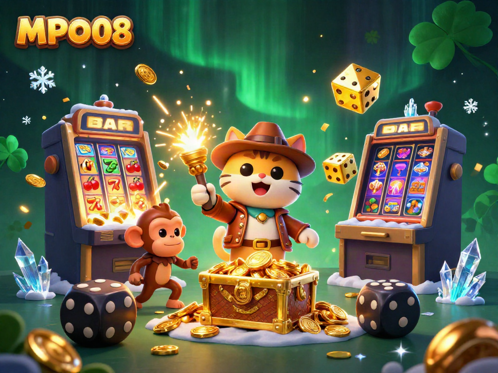 Spin the reels with MPO08: A vibrant casino adventure featuring slot machines and treasure