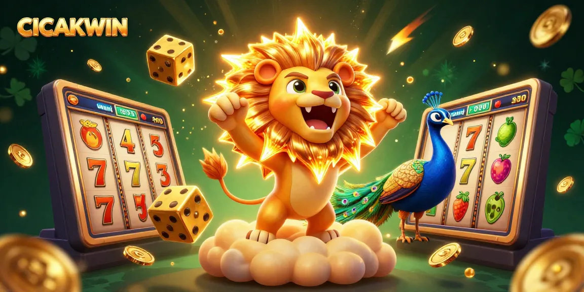CICAKWIN offers thrilling slot strategies with dynamic golden lions and lucky dice in a vibrant gaming scene.