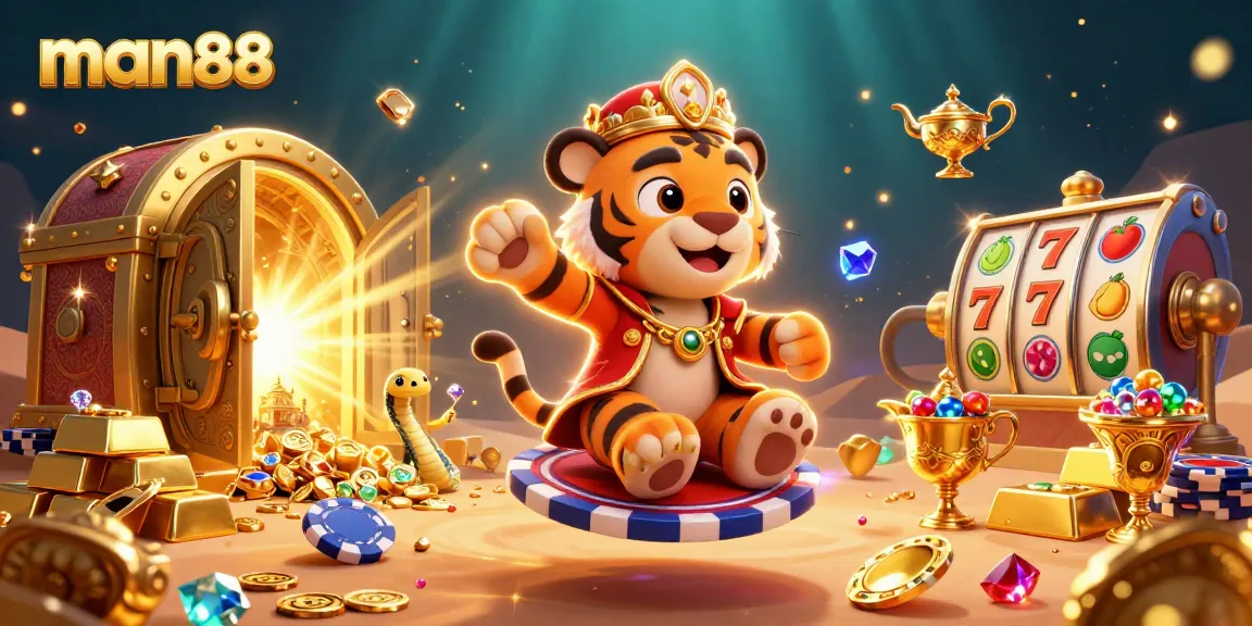 Experience the thrills of man88 with a dazzling 3D scene filled with treasures and casino elements