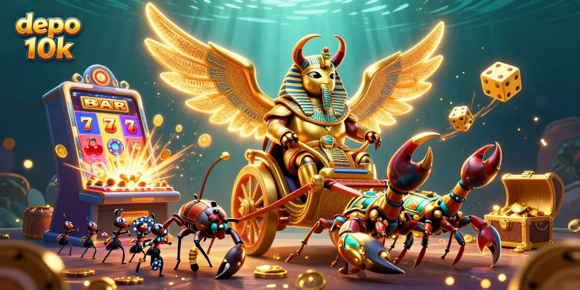 Experience thrilling gameplay with depo 10k at a vivid casino scene featuring a slot machine explosion.