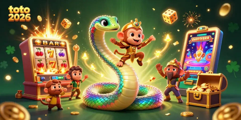 Toto 2026 menghadirkan suasana bermain slot yang memikat dengan mesin jackpot dan koin berhamburan