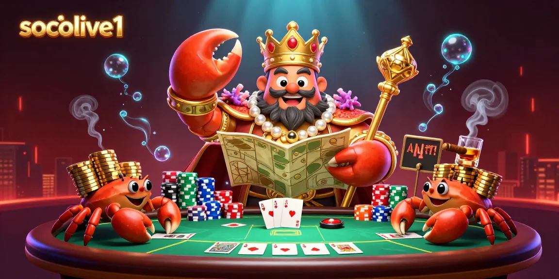Engage with socolive1's thrilling poker scene, featuring a golden crab emperor and dynamic game elements.