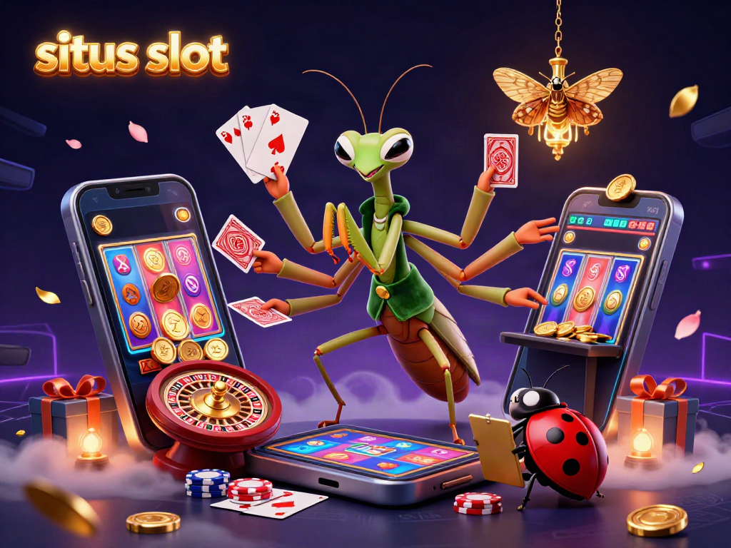 Engage with the thrilling situs slot experience featuring cartoon characters amidst vibrant casino elements.