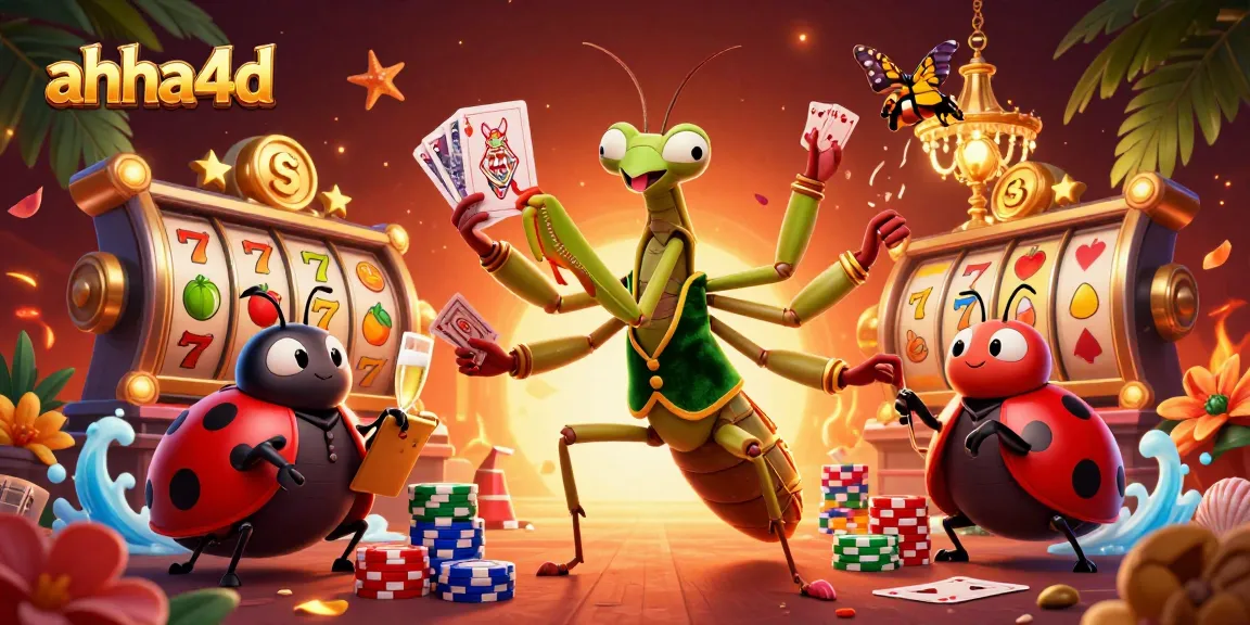 Experience exciting gameplay with ahha4d featuring a lively mantis dealing cards amidst vibrant casino themes.