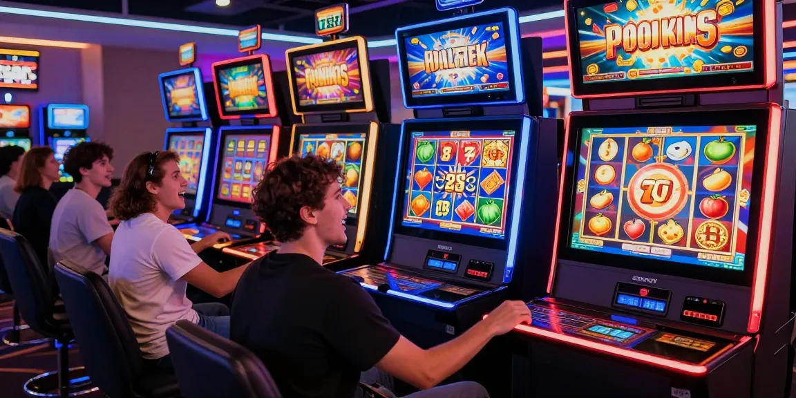 Excited players enjoying engaging slot games at a vibrant online casino.
