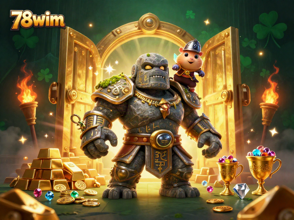 Experience the thrill of 78wim with vibrant casino illustration showcasing treasure and magic.
