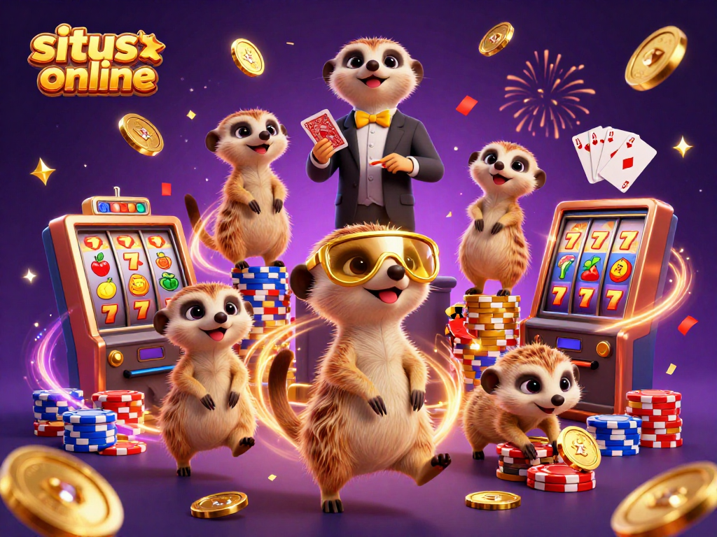 Menggandakan kesenangan dengan situs slot online yang menyenangkan, setumpuk koin emas terbang dan karakter lucu beraksi.