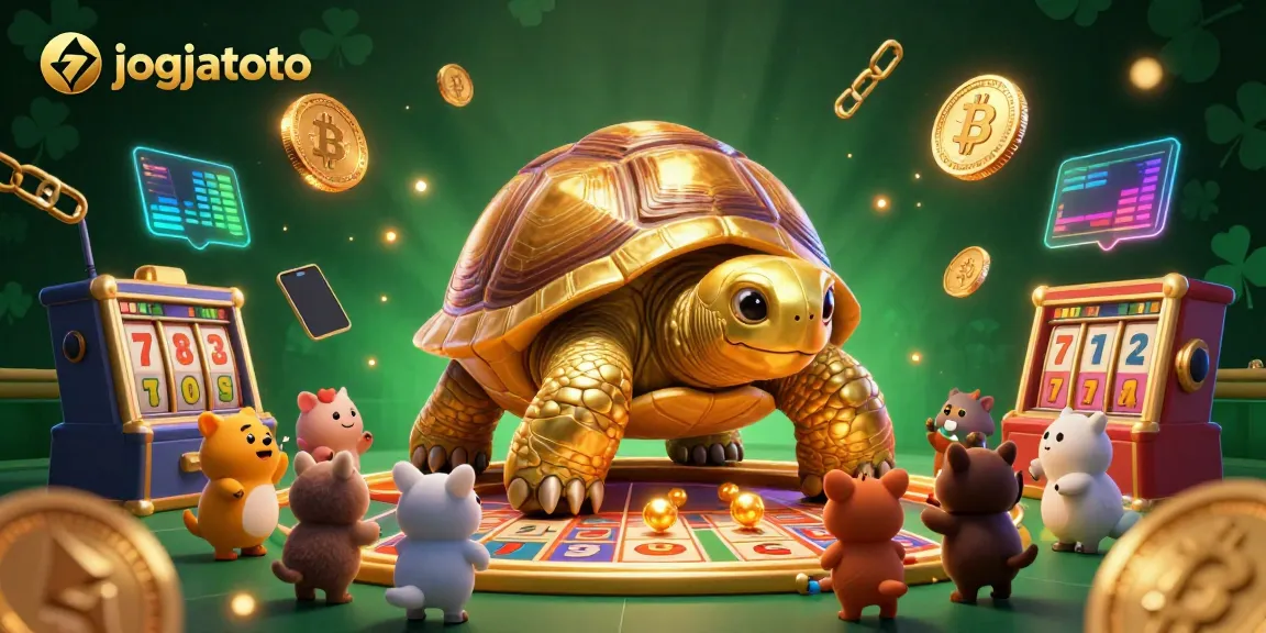 Engage with jogjatoto at the lively casino filled with golden tortoises and colorful slot elements.
