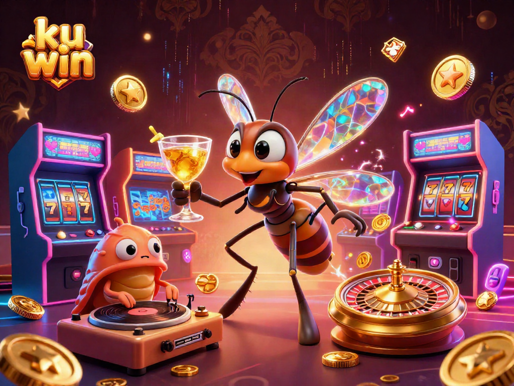 Experience the thrill of ku win with a vibrant 3D casino scene featuring animated characters and game elements.