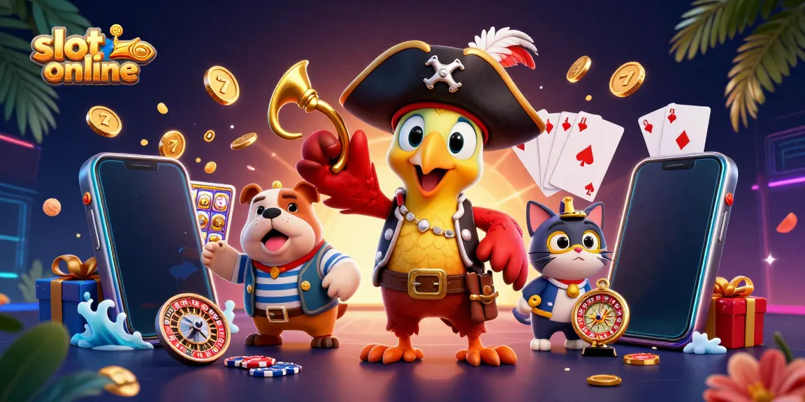 Slot online memperlihatkan karakter kartun 3D yang menyenangkan dengan elemen permainan kasino pada latar belakang yang menarik.