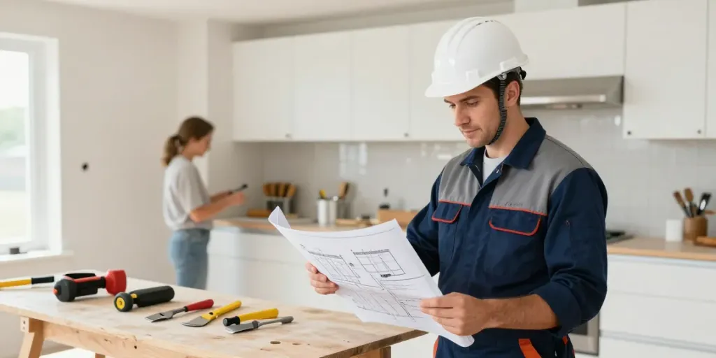 Trusted contractor reviewing blueprints for slot gacor online games renovations.