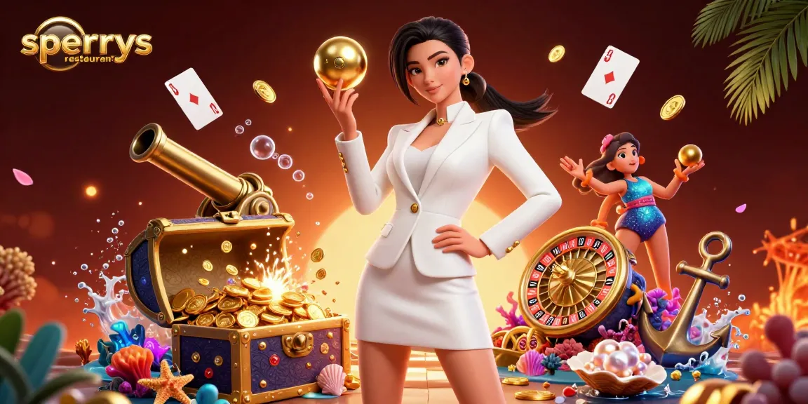 Sperrysrestaurant showcases a stunning Asian woman in a luxurious gaming scene, holding a roulette ball.