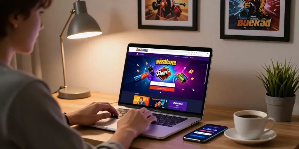 Login Seributoto interface displayed on a laptop, creating a welcoming online gambling atmosphere.