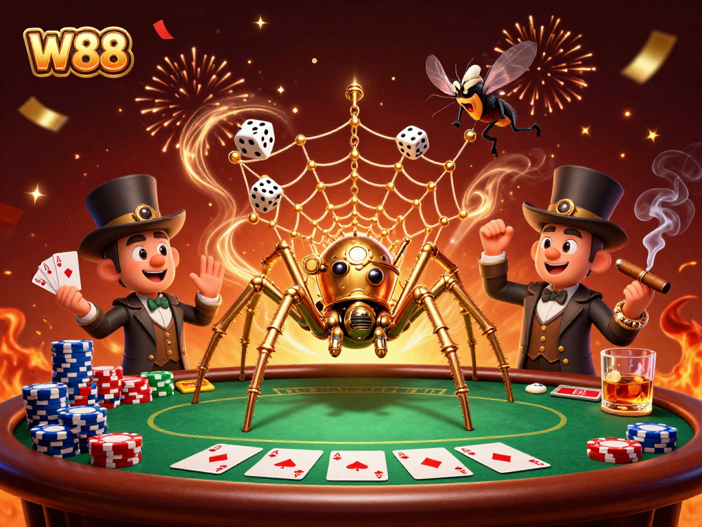 Engage with exciting gameplay at W88, illustrated by a vibrant casino scene.