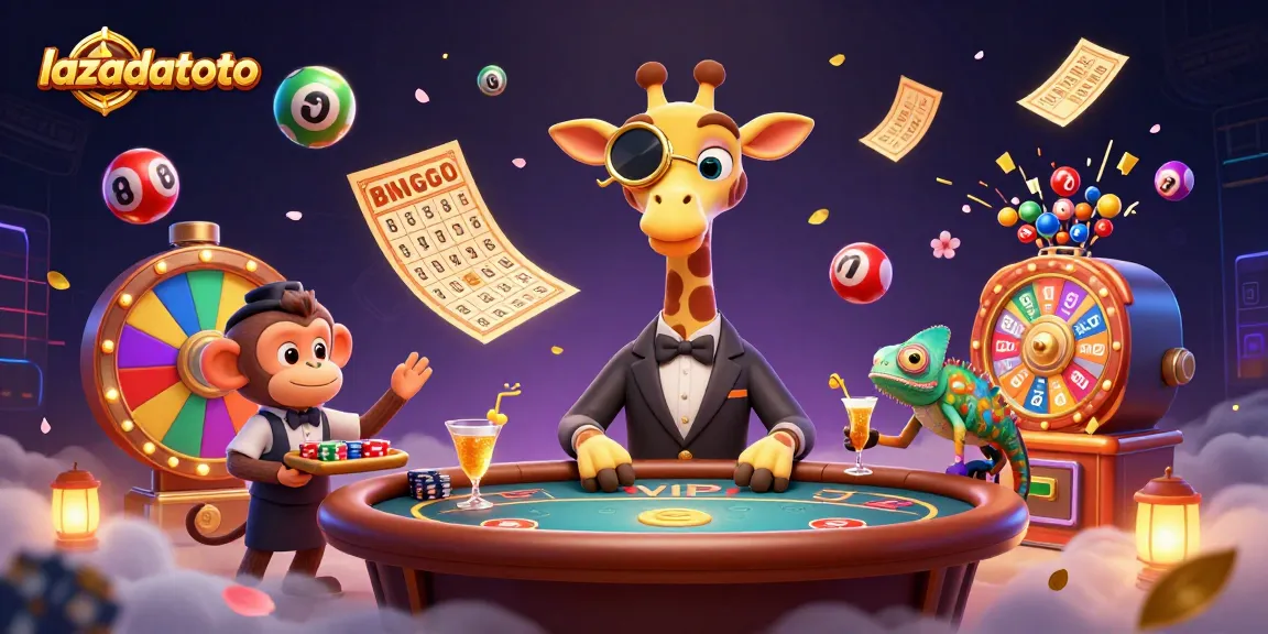 Experience exciting gaming with lazadatoto featuring a high-roller giraffe at a vibrant casino scene.