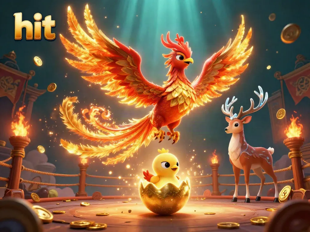 Experience the hit of excitement in this dynamic casino scene featuring a phoenix and golden elements.
