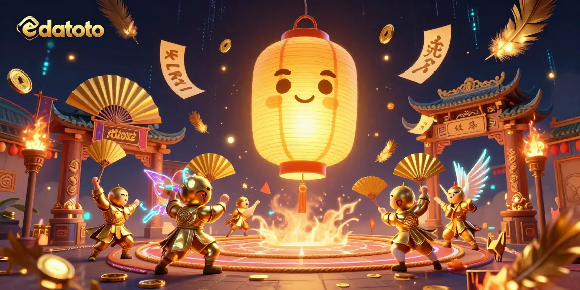Engage in thrilling gameplay with edatoto featuring a giant lantern spirit, paper fan warriors, and golden casino elements.