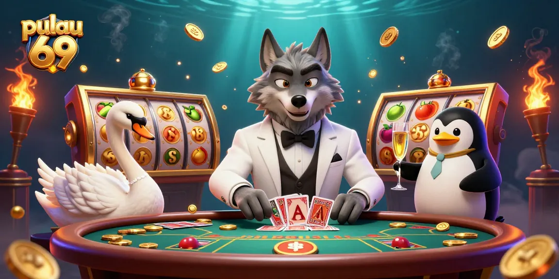 Experience thrilling gameplay at pulau 69 with vibrant slot reels and dynamic casino characters.