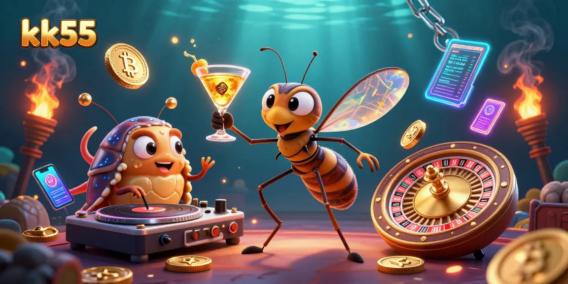 Engage with kk55's dynamic casino experience featuring unique characters and vibrant game elements.