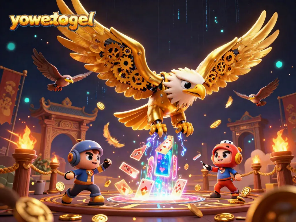 Experience thrilling gameplay with yowestogel in a dynamic casino scene, highlighting vibrant 3D elements and betting tokens.