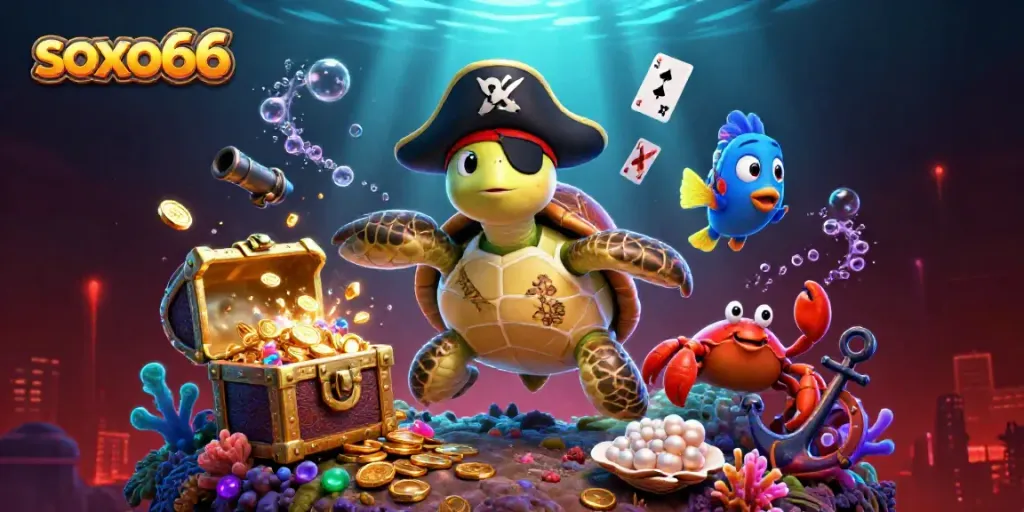 Experience the excitement of soxo66 gaming with vibrant underwater scenes depicting treasure and playful characters.