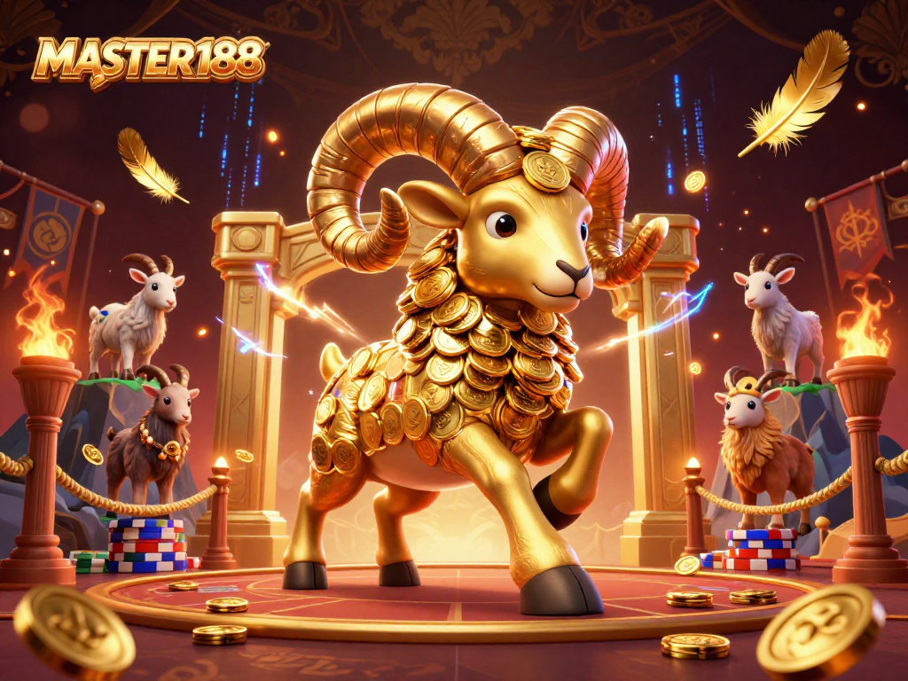 Experience excitement with MASTER188 as the golden ram charges through the casino fight arena.