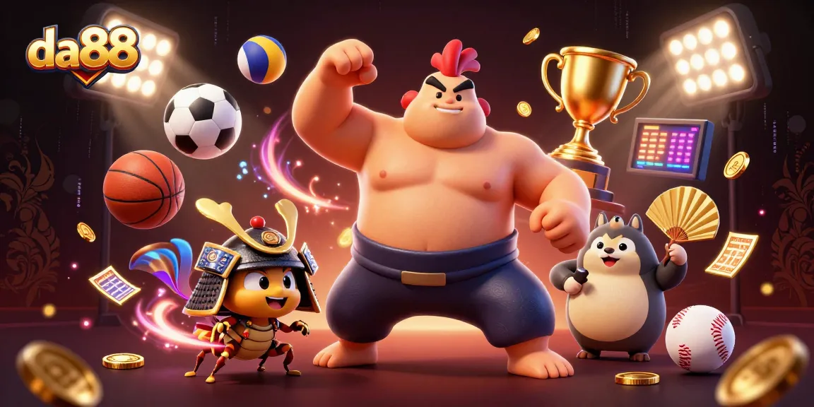 Engage with thrilling sports action at da88 Casino's vibrant 3D illustration featuring exciting game elements.