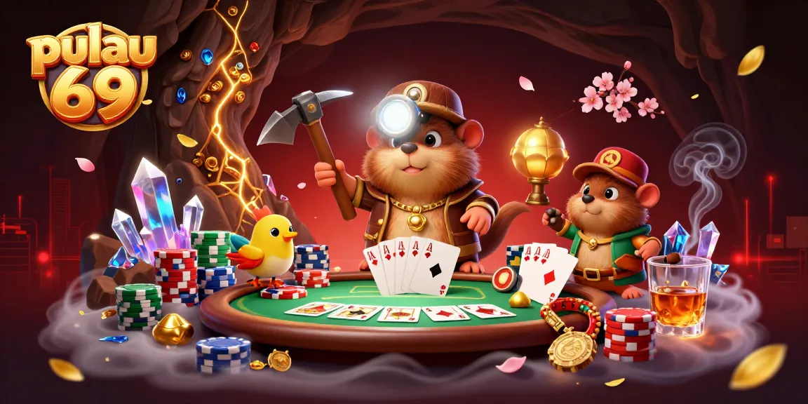 Engage with the thrilling world of pulau 69 through vibrant visuals of golden jackpots and strategic poker.