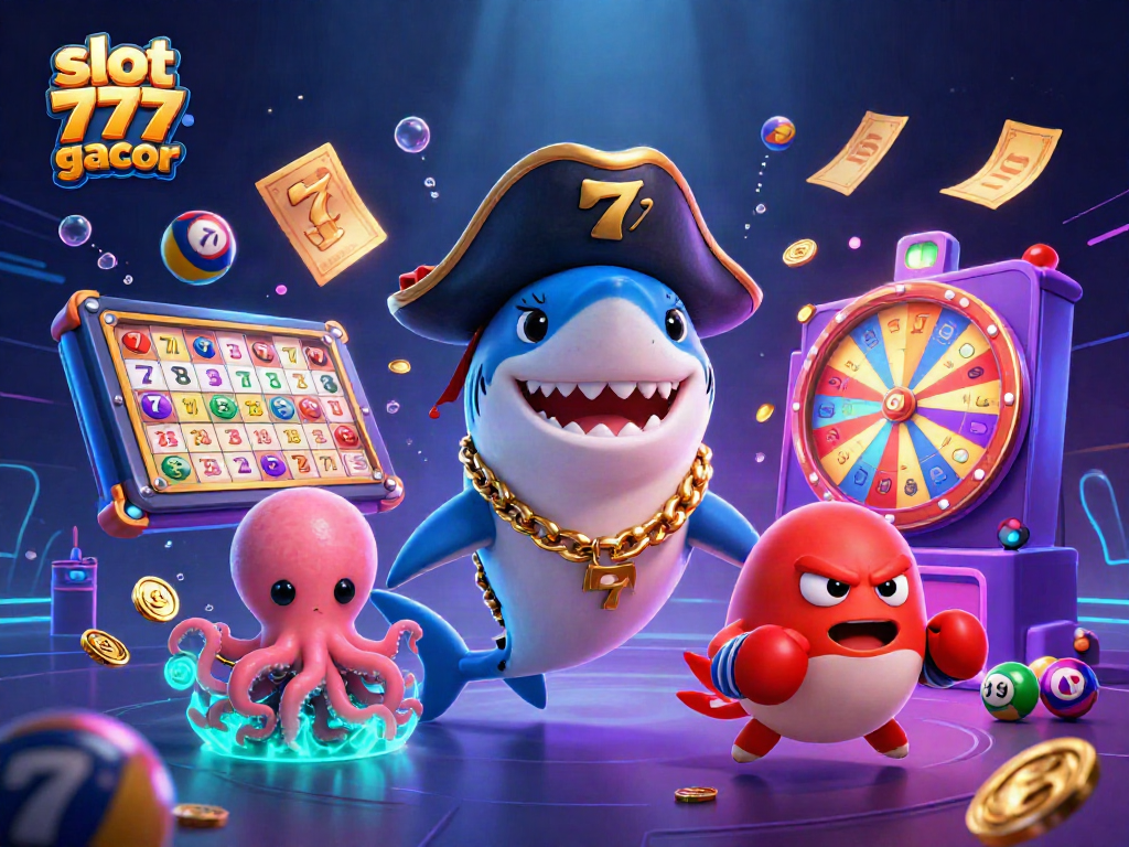 Engage with slot 777 gacor in a vibrant 3D casino scene filled with dynamic elements and rich colors.