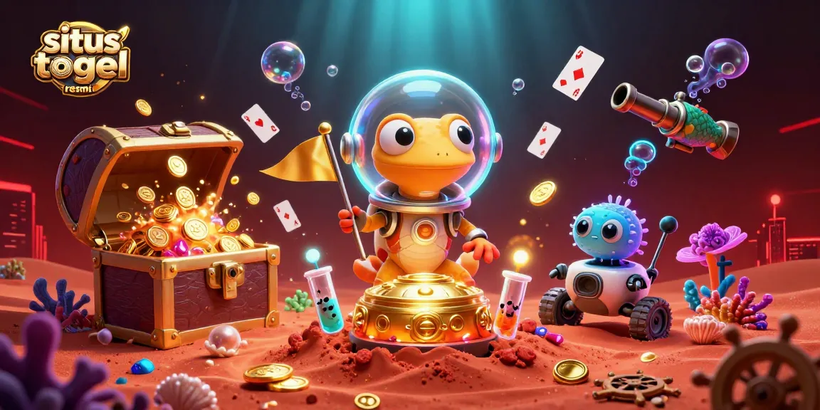 Menangkan keberuntungan di situs togel resmi dengan ilustrasi kasino fantastis yang penuh harta karun.