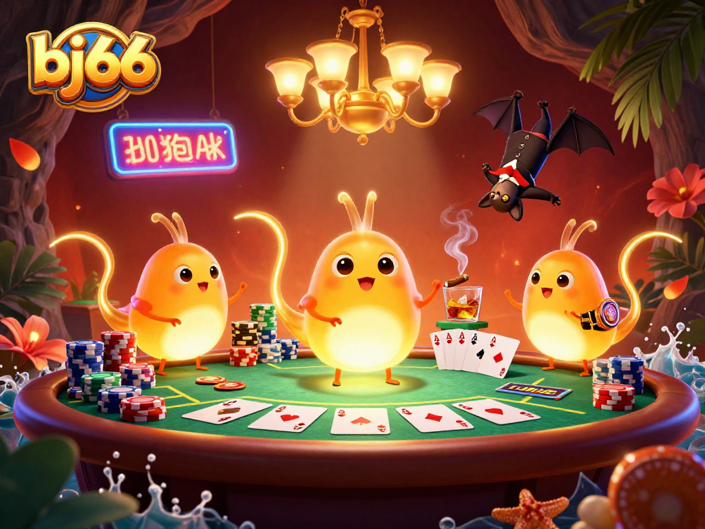 Bet boldly on bj66 in this vibrant cave casino scene illuminated by glowworms.